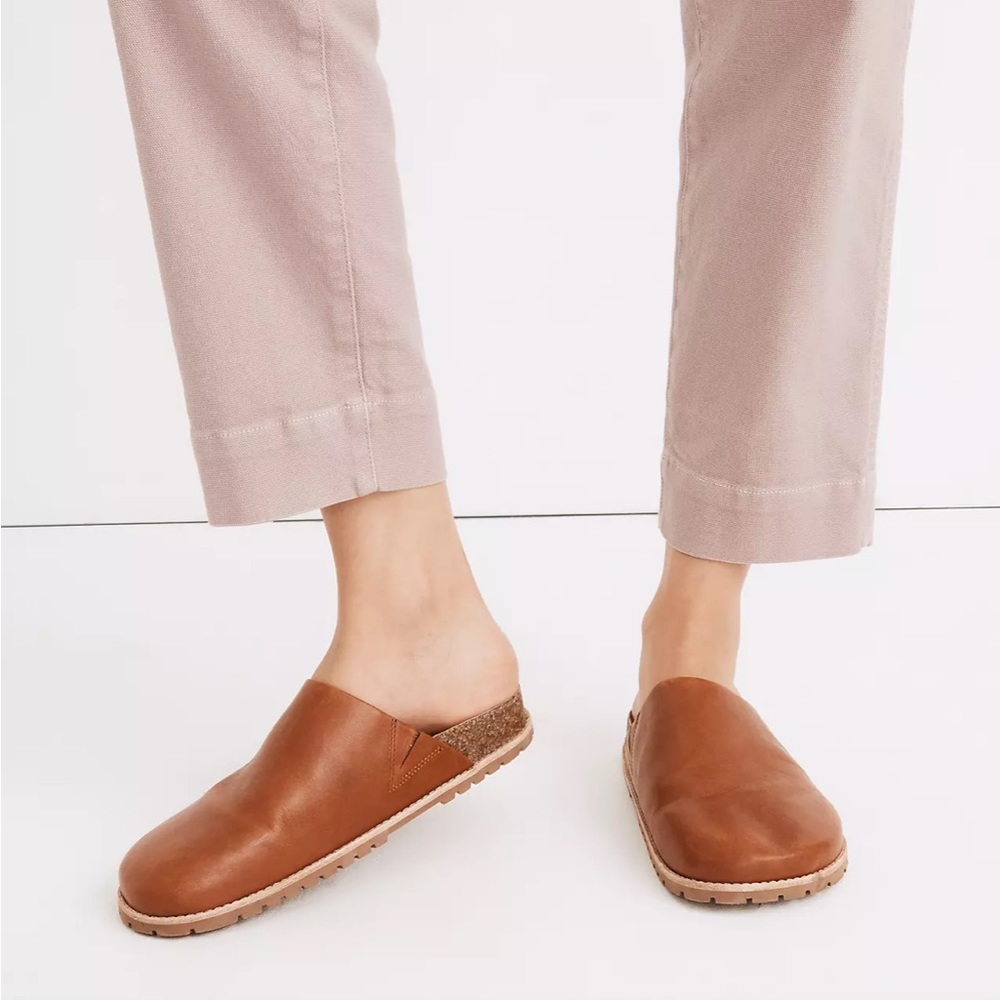 Madewell Layne Clog Mule in Leather Dried Maple Size 9 Tan Brown EUC